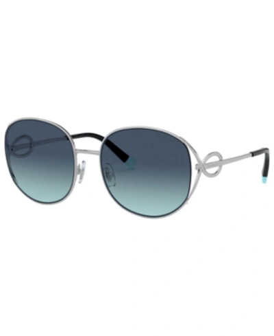 Shop Tiffany & Co Sunglasses, Tf3065 56 In Silver/azure Gradient Blue