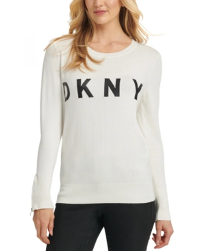 Shop Dkny Logo Sweater In Ivory/black