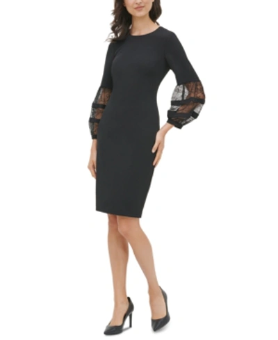 Shop Calvin Klein Lace-sleeve Dress In Black