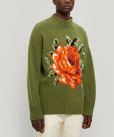 Shop Ami Alexandre Mattiussi Oversized Wool Flower Knit Jumper In Green