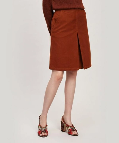 Shop A.p.c. Coco Box-pleated Cotton-blend Corduroy Skirt In Caramel