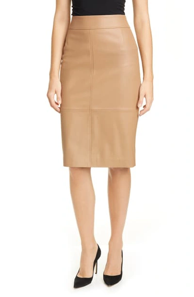 Shop Hugo Boss Selrita Leather Pencil Skirt In Camel