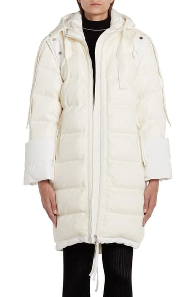 Shop Moncler X 2  1952 Narvalong Net Overlay Convertible 2-in-1 Down Puffer Coat In White