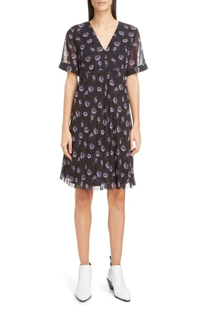 Shop Kenzo Floral Pleated Dress In Black