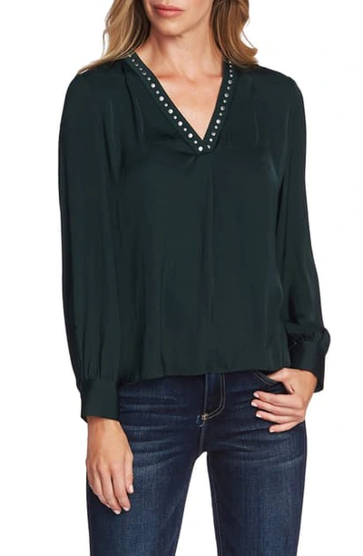 Shop Vince Camuto Studded V-neck Rumple Blouse In Dk Willow
