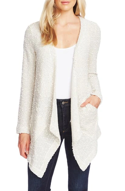 Shop Vince Camuto Textured Knit Open Front Cardigan In Antique White