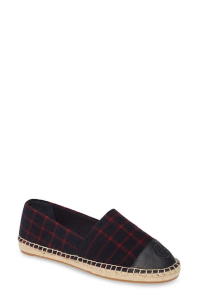 Shop Tory Burch Espadrille Flat In Checked Wool/ Tory Navy