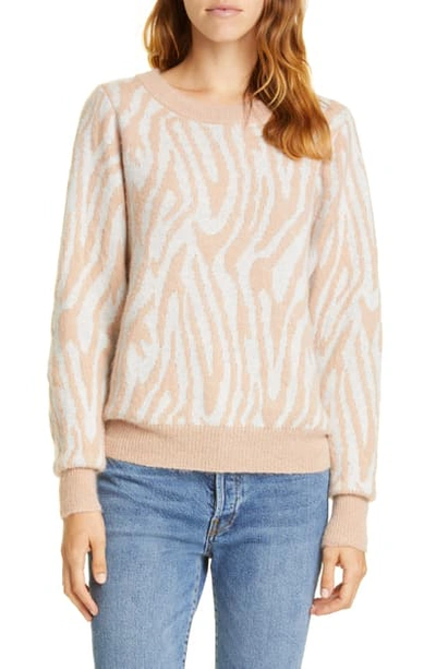 Shop Rebecca Taylor Tiger Stripe Merino Wool Blend Sweater In Grey/ Camel
