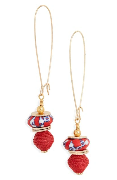 Shop Akola Recycled Glass & Raffia Drop Earrings In Red