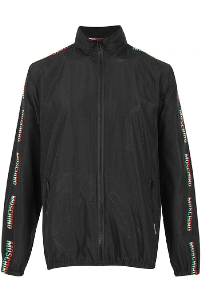 Shop Moschino Perforated  Italian Logo Jacket In Black