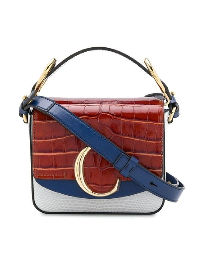 Shop Chloé Multicolor Women's Embossed Leather Mini C Square Bag In Red