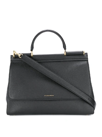 Shop Dolce & Gabbana Sicily Soft Black Large Bag In Grey