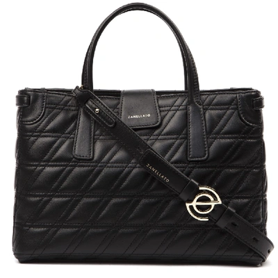 Shop Zanellato Black Duo Metropolitan S Zeta Leather Bag