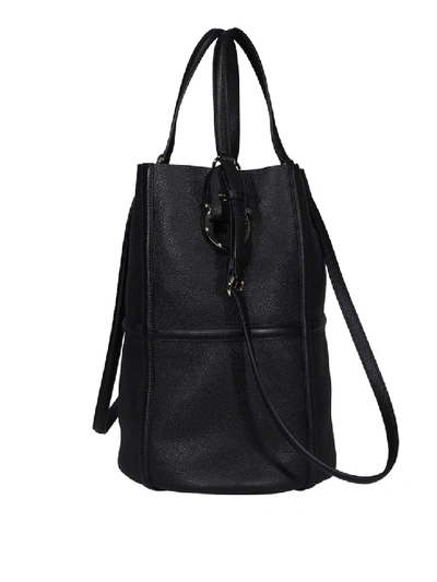 Shop Ferragamo Grainy Leather Bucket Bag In Black