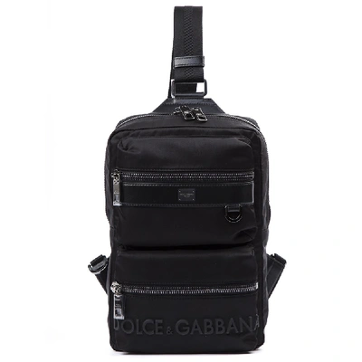 Shop Dolce & Gabbana Black Sicilia Dna Nylon Backpack With Rubberized Logo