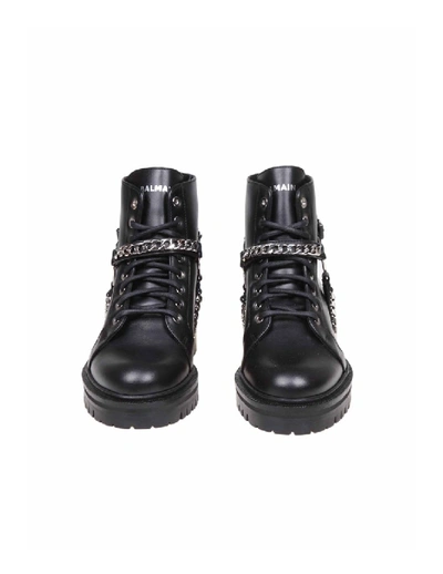 Shop Balmain Ranger Anfibio In Leather Colour Black