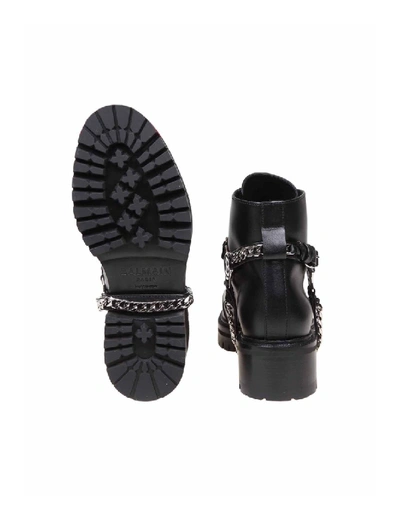 Shop Balmain Ranger Anfibio In Leather Color Black