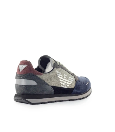 Shop Emporio Armani Grey Blue Burgundy Sneaker