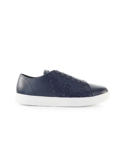 Shop Emporio Armani Navy Blue Leather Sneaker In Grey