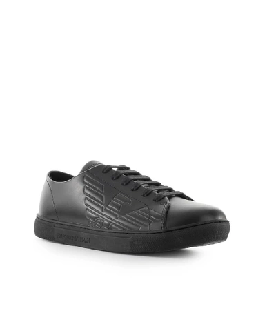 Shop Emporio Armani Black Leather Logo Sneaker