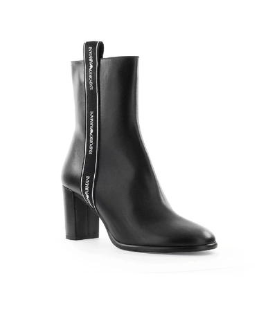 Shop Emporio Armani Ribbon White Logo Black Heleed Bootie