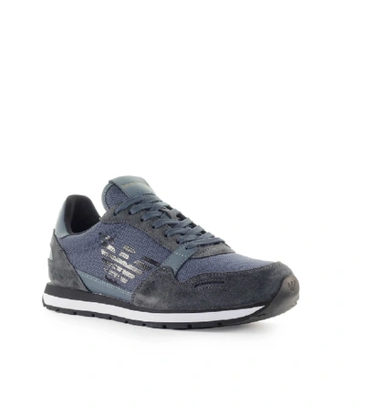 Shop Emporio Armani Navy Blue Grey Sneaker