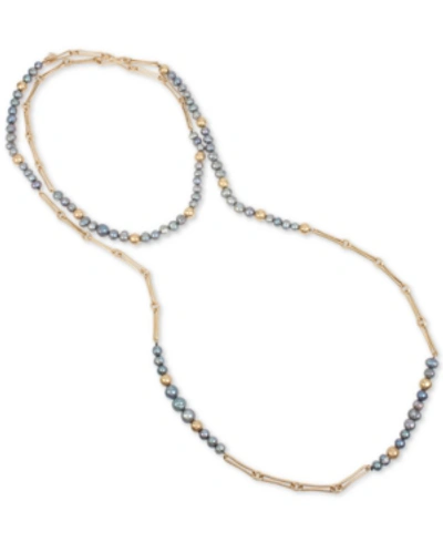 Shop Robert Lee Morris Soho Gold-tone Freshwater Pearl (6-10mm) & Bead 62" Strand Necklace In Grey