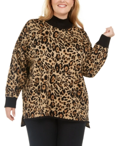 Shop Calvin Klein Plus Size Animal Print Pullover Sweater In Leopard