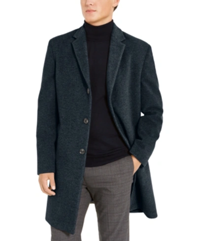 Shop Tommy Hilfiger Men's Addison Wool-blend Trim Fit Overcoat In Navy