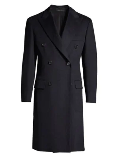 Shop Brioni Db Cashmere Overcoat In Midnight Blue
