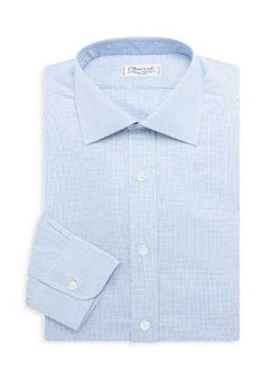 Shop Charvet Mini-check Cotton Dress Shirt In Blue