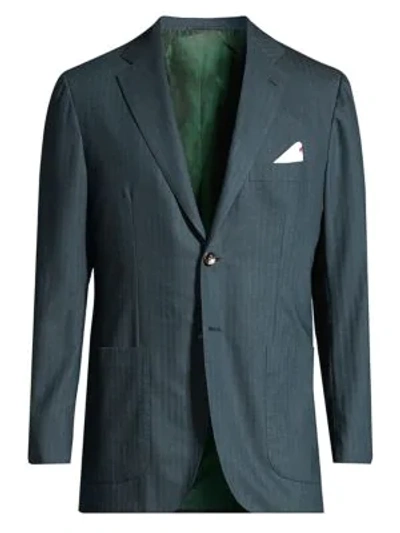 Shop Kiton Stripe Cashmere Sport Jacket In Green
