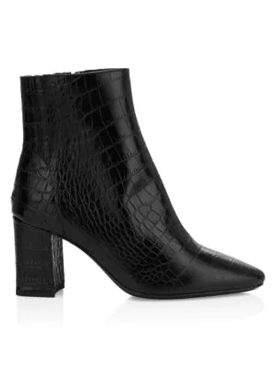 Shop Aquatalia Posey Croc-embossed Leather Ankle Boots In Black