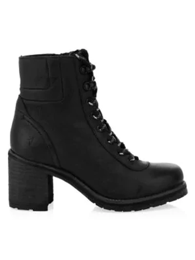 Shop Frye Karen Shearling-lined Leather Hiking Boots In Black