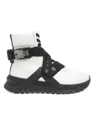 Shop Balmain Trooper Logo Strap Leather Combat Boots In White Black