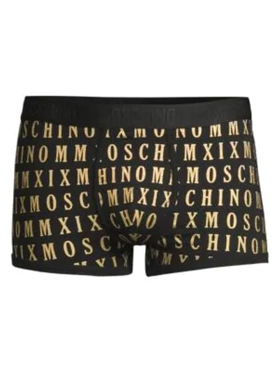 Shop Moschino Logo Print Stretch-cotton Boxer Briefs In Black Gold
