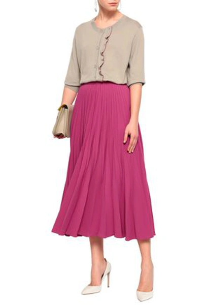 Shop Agnona Woman Ruffle-trimmed Wool, Cashmere And Silk-blend Cardigan Neutral
