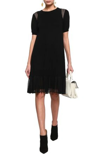 Shop Adeam Woman Lace-paneled Silk Dress Black