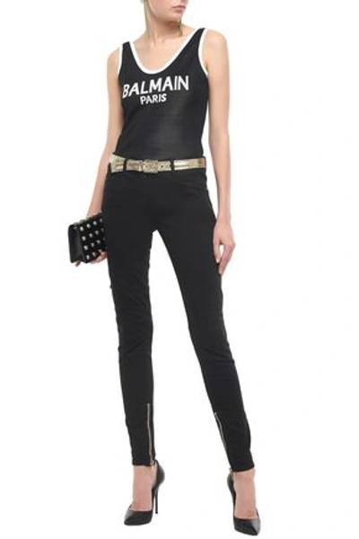 Shop Balmain Moto-style Low-rise Skinny Jeans In Black