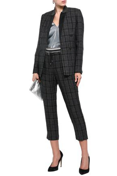 Shop Brunello Cucinelli Cropped Checked Linen Tapered Pants In Charcoal