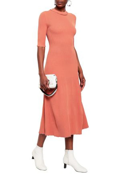 Shop Proenza Schouler Woman Ribbed-knit Midi Dress Peach