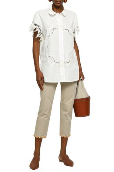 Shop Rosie Assoulin Woman Lace-trimmed Cotton-poplin Shirt Off-white