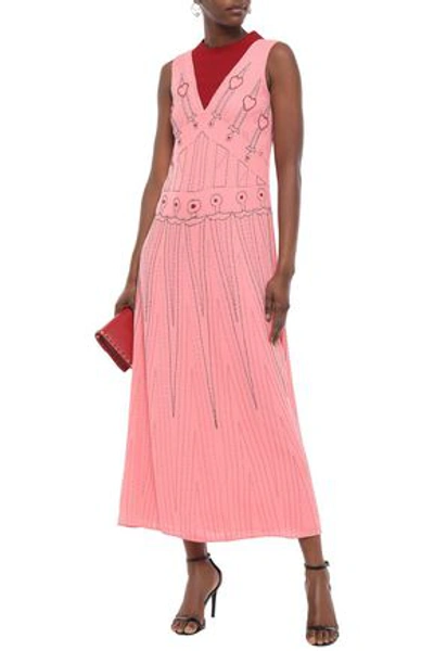 Shop Valentino Embellished Two-tone Silk-crepe Midi Dress In Bubblegum
