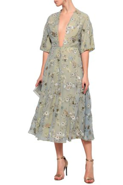 Shop Valentino Woman Fil Coupé Floral-print Georgette Midi Dress Sky Blue