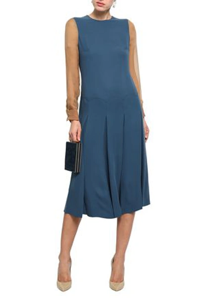 Shop Valentino Woman Organza-paneled Silk-crepe Midi Dress Storm Blue