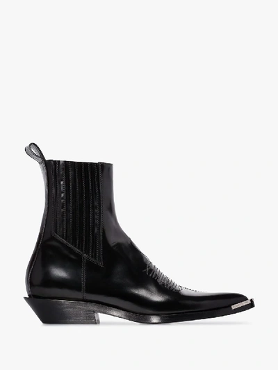 Shop Paco Rabanne Black Santiag Leather Cowboy Boots
