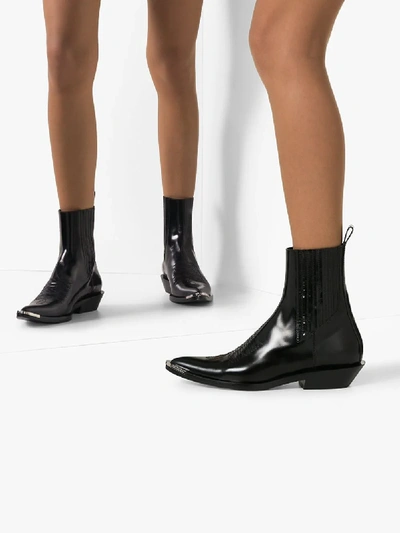 Shop Paco Rabanne Black Santiag Leather Cowboy Boots