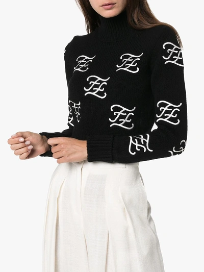 Shop Fendi Caligraphy Turtleneck Sweater In Black
