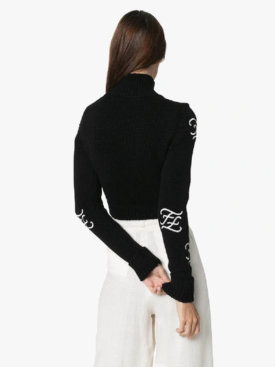 Shop Fendi Caligraphy Turtleneck Sweater In Black