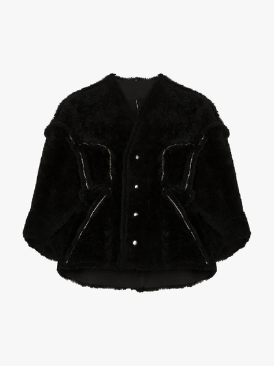 Shop Rick Owens Cropped Shearling Jacket In Black